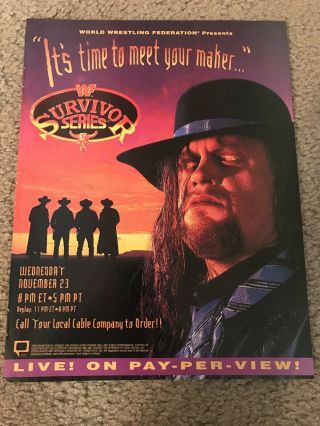 Vintage 1994 Wwf Survivor Series Poster Print Ad The Undertaker 1990s Wwe Rare