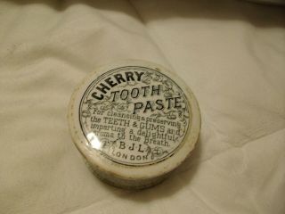 Antique Porcelain Cherry Tooth Paste Jar / Crock Stoneware Civil War Era Rare
