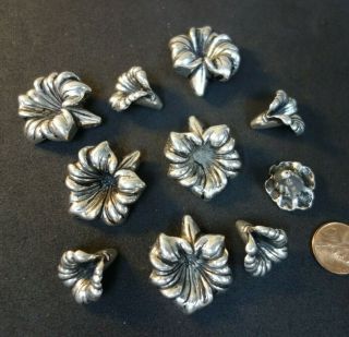 10 Vintage Czech Metal Figural Flowers Jewelry Piece Accent Beads