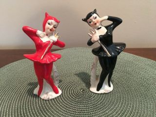 Vintage Enesco Devil Dancers Salt And Pepper Shakers S&p Rare
