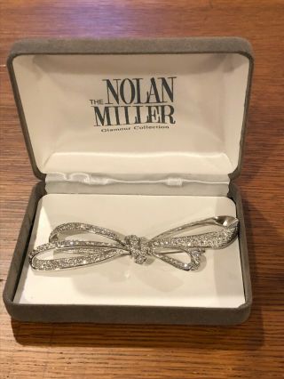 Rare Vintage Nolan Miller Ribbon/bow Pin Brooch Silver Tone Crystal Rhinestones