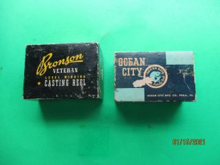 2 Vintage Cardboard Fishing Reel Boxes Bronson Ocean City Reel Boxes
