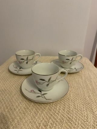 Cherry Blossom By Fine China Of Japan Set Of 3 Espresso Cups Pink Gray Flowers