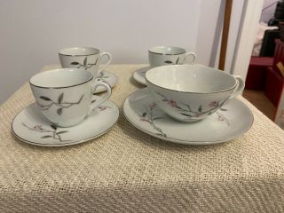 Cherry Blossom by Fine China of Japan Set Of 3 Espresso Cups Pink Gray Flowers 2