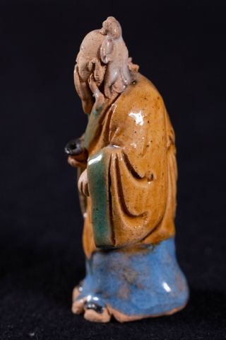 Antique SHIWAN Clay Glazed Pottery Chinese Figurine Mud Man Mudmen Holding Pipe 3
