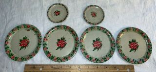 Antique Early Rose Ohio Art Tin Litho Toy Tea Set 4 Plates 2 Saucers Bryan Oh