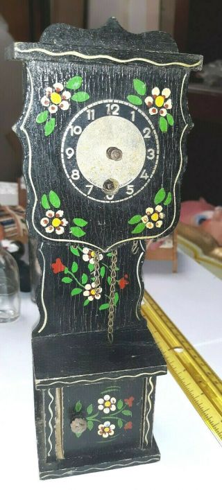 Vintage Painted Black Wood German Grandfather Doll Toy Clock Ginny Wendykins Sz