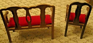 Wooden Miniature Doll House Furniture Red Velvet upholstery Love Seat & Chair 2