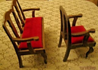 Wooden Miniature Doll House Furniture Red Velvet upholstery Love Seat & Chair 3