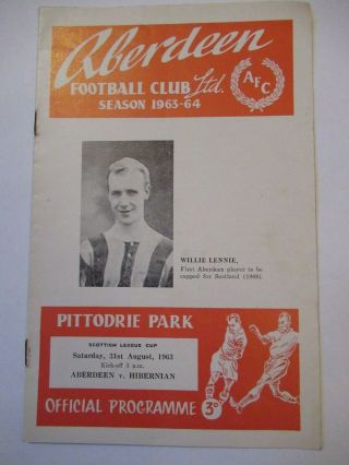 Rare Scottish League Cup Football Programme Aberdeen V Hibernian 1963