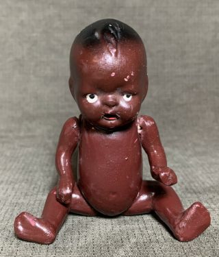 Vintage Miniature Bisque Jointed Black Baby Doll Ceramic African American Japan