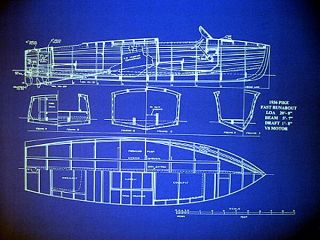 Motor Boat Blueprint Plan 1936 Vintage Speedboat 20” X 24” (008)