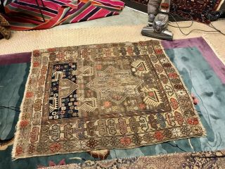 Auth: Antique Caucasian Rug Rare Drawing Prayer Rug Chic Collectible 4x5 