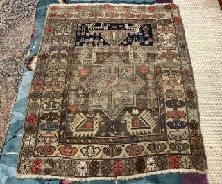 Auth: Antique Caucasian Rug Rare Drawing Prayer Rug Chic Collectible 4x5 ' NR 2