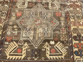Auth: Antique Caucasian Rug Rare Drawing Prayer Rug Chic Collectible 4x5 ' NR 3