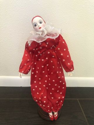 Vintage Harlequin Porcelain Doll With Stand