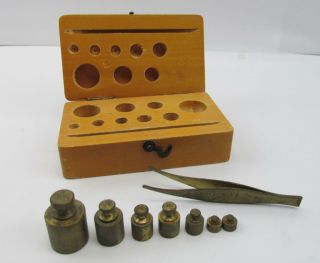 Antique Vtg Scale Calibration Weights W/ Wood Box Empire Laboratory Supply Co.
