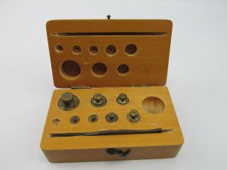 Antique Vtg Scale Calibration Weights w/ Wood Box Empire Laboratory Supply Co. 2