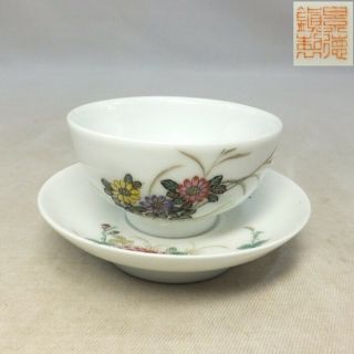 E769: Chinese Painted Porcelain Tea Cup And Saucer For Sencha By Jingdezhen Kiln