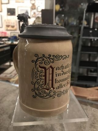 Vintage Antique German Pottery Pewter Lidded Stein Mug