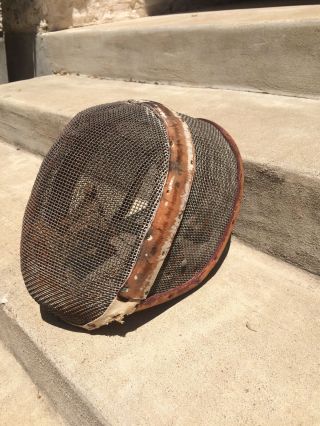 Rare Antique Leather Fencing Mask Spain/france Metal Wire