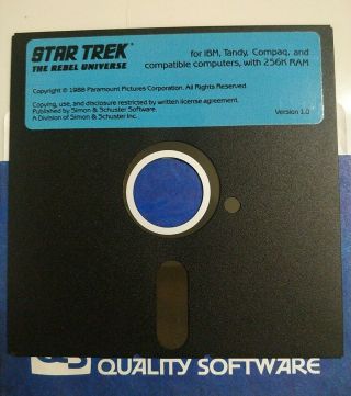 Rare Star Trek: The Rebel Universe Ibm Pc Game 1988 5.  25 " Version 1.  0 Floppy