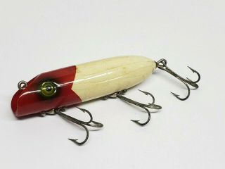 Vintage Wooden South Bend Bass Oreno Red & White 3 3/4 Inch 3 Treble Hook Lure