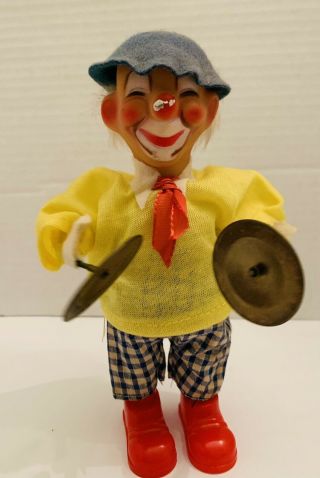 Antique Mechanical Clown Playing Cymbals Wind Up Toy 1950s Hong Kong