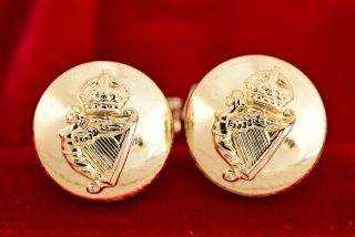 Antique Gilt Metal Irish Guards British Army Military Uniform Button Cufflinks