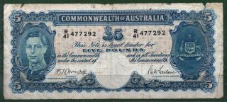 Australia 5 Pound P 27 1952 Vf Rare