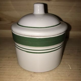 Vintage Rondele Cheese Crock Jar With Lid Usa Pottery Green White Farmhouse Rare