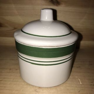 Vintage Rondele Cheese Crock Jar With Lid USA Pottery Green White Farmhouse RARE 3