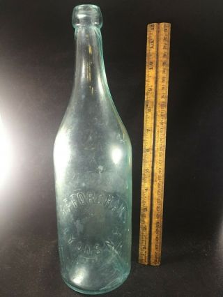 Rare Antique Blob Top Bottle R F Forgham Lyons Ny York Large Quart Aqua Soda