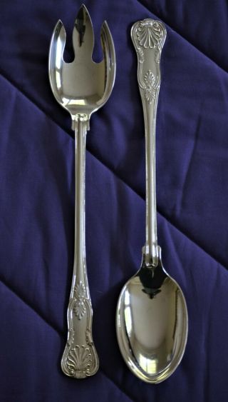 Vintage Sheffield Italy Kings Pattern Silverplated Large Serving Spoon & Spork