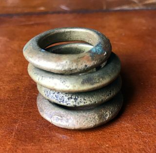 Set Of Four (4) Antique Nigerian Brass/bronze Rings,  Up To 100,  Years Old.
