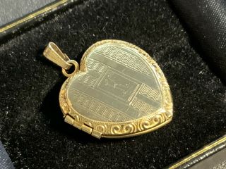 Antique Vintage Gold Filled Heart Shape Locket Pendant Charm Etched “k” Initial