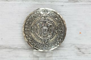 Vintage Mexico Sterling Silver 925 Aztec Calendar Pendant Brooch Pretty A1154