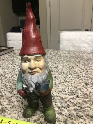 Rare Antique Cast Iron Painted Garden Gnome Elf With 12 " Mythical