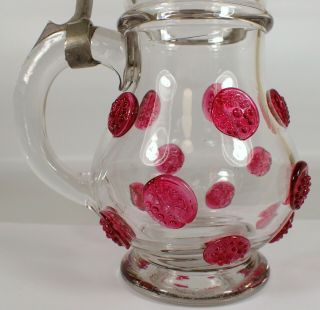 RARE Antique Theresienthal German Crystal Pewter Beer Stein Applied Pink Glass 3