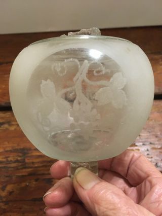 Antique Frosted Etched Glass Grapevine Oil Lamp Font Piece