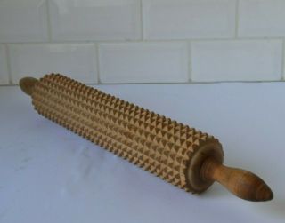 Vintage Wooden Rolling Pin Notched Texture - Hardtack - 13 " (19 " With Handles)