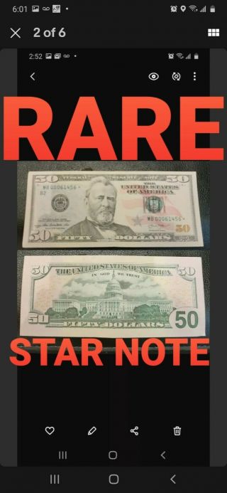 2013 $50 Rare Star Note Low Serial Numbr Mb 00061456