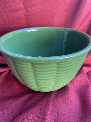 Watt Pottery Green Basketweave Design Mixing Bowl Vintage Rare