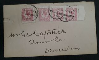 Rare 1893 Zealand Cover Ties 4 X 1/2d Stamps Cancelled Cromwell