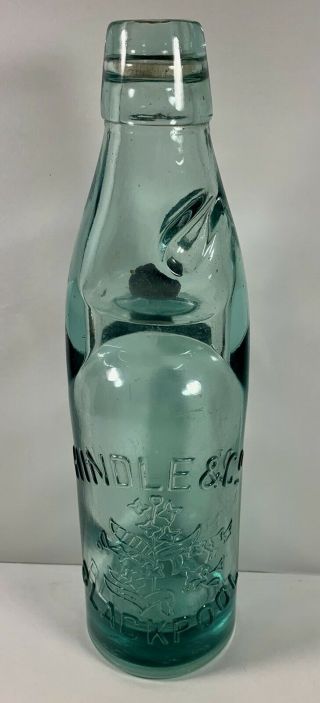 Antique Codd Bottle Hindle & Company,  Blackpool Marble In Neck
