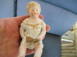 4 " Antique German All Bisque Figurine Little Girl Reading A Book