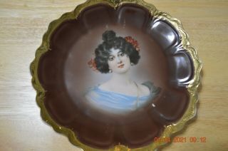 9 1/2 " Antique Lady Victorian Portrait Plate Bavaria Germany