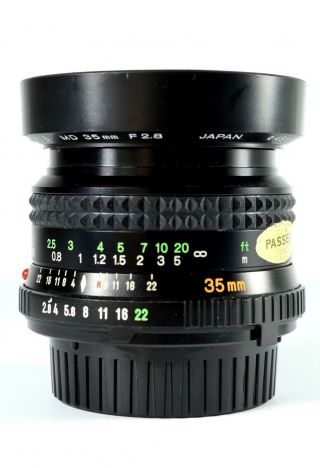 Minolta MD 35mm F/2.  8 Rokkor - X Lens With Lens Shade.  Rare 3