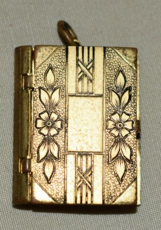Antique Photo Locket In The Shape Of A Book,  In Gold Tone