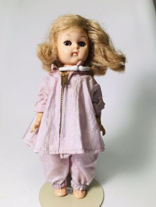 Vintage Ginny Ginger Muffie Type Doll In Tagged Cosmopolitan Purple Outfit